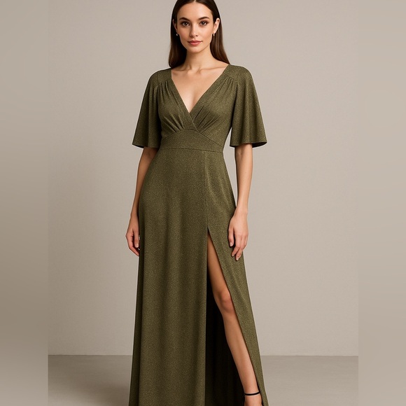 CLEOBELLA gorgeous gold long dress with high slit Fits like a Medium - Picture 1 of 9